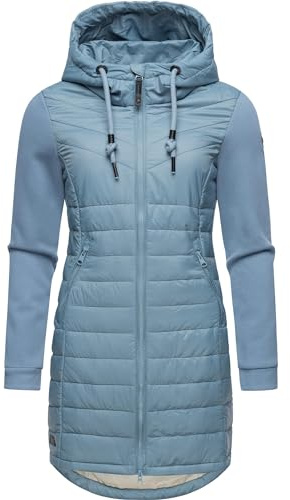 Ragwear Damen Übergangsmantel Lange leichte Steppjacke mit Kapuze und weichen Ärmeln Lucinda Long Stone Blue24 Gr. 4XL