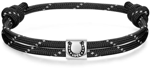 J.Endéar Nautisches Armband Hufeisen für Herren, Armband Silber 925 Damen Armband Paracord Surf, Viel Glück Schmuck für Jungen, Schwarz