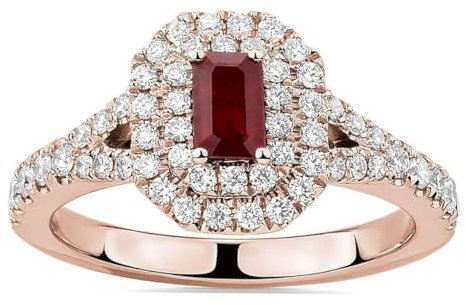 Achteckiger, anlaufgeschützter, polierter Rubinring aus Stein – Roségold-Beschichtung, rote Rubin-Cz-Edelsteinringe – Herrenschmuck. Der Bypass-Ring mit Tiffany-Fassung als Geschenk zum Erntedankfest