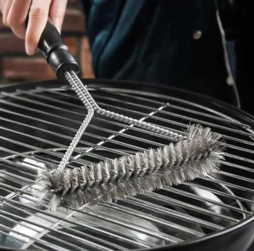Garden Mile 12 Inch Wire Brush BBQ Grate Cleaner Stainless Steel Heavy Duty Scraper BBQ Brush Three Sided Wire Brushes For Cleaning Barbecue Accessories Perfect For Barbecues Grills Ovens