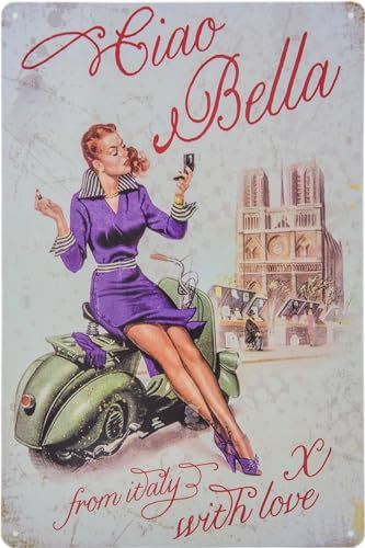 30 x 20 cm Retro Vintage Targa in Metallo per gli appassionati di scooter Italia - Ciao Bella - From Italy with Love