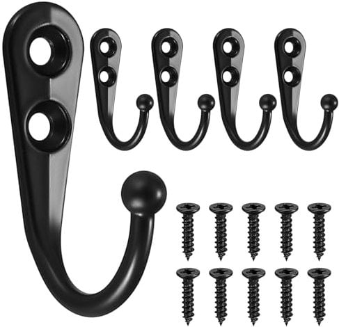 5 Pz Ganci Appendiabiti da Parete Nero, Attaccapanni da Muro da Parete, Appendiabiti da Muro, Appendini da Muro, Ganci da Parete Vintage, Appendi Abiti per Muro Cappotto Vestiti Chiave, con Viti