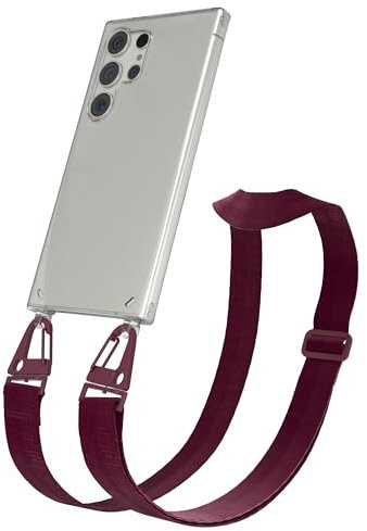 EAZY CASE - Hülle mit Band kompatibel mit Samsung Galaxy S24 Ultra Handyhülle mit Umhängeband für Galaxy S24 Ultra Silikonhülle Transparent Schutzhülle Handykette zum Umhängen Handykordel Rot Dunkel