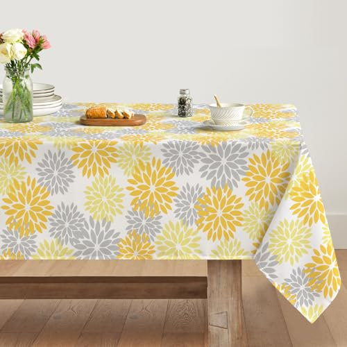 Artoid Mode Blumen Gelb Dahlien Herbst Tischdecke 140x220 cm, Saisonnal Fall Fleckschutz Tischwäsche Küche Dekoration Urlaub Party Dekor
