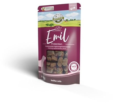 Hundesnacks mit Lachs Emil Protection von Bellfor 100 g/60 st. Immunstärkende Leckerlis, Entwickelt von Veterinären mit Lachsöl, Vitamin D3, Zink, Kurkuma und Ginseng, Perfekt für Training und Reisen.
