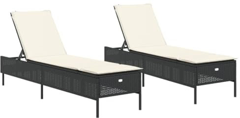 vidaXL Sonnenliegen 2 STK., Sonnenliege mit Auflagen Rückenlehne, Relaxliege für Garten Terrasse, Gartenliege Sonnenbett, Schwarz Poly Rattan