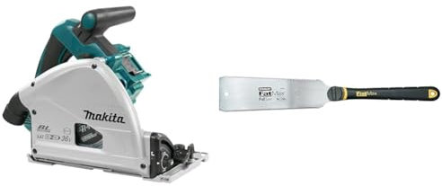 Makita DSP600ZJ Akku-Tauchsäge 56mm 2x18 V (ohne Akku, ohne Ladegerät) im MAKPAC & Stanley FatMax Japansäge (fein und grob 8 & 17 Zähne/Inch, JetCut, ergonomischer Bi-Material Griff) 0-20-501
