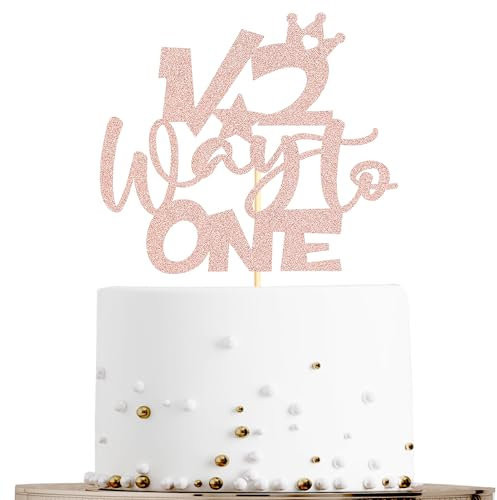 Sotpot 1 Pack Half Way To One Cake Topper Rose Gold Glitter 1/2 Half Birthday Cake Decoration for Baby Half Year Old Birthday Party Gender Reveal Party Supplies