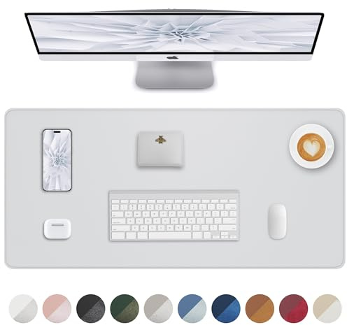 AFIING Schreibtischunterlage aus PU Leder, Große Mausmatte, Rutschfest & Wasserdicht, Tischunterlage für Büro, Homeoffice und Studium (80 x 40 cm, Elfenbeinweiß)