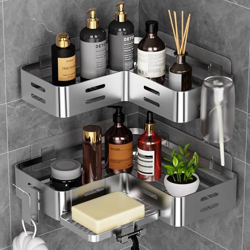 KEGII Duschablage Ecke - Duschregal ohne Bohren Badezimmer Regal, Dusche Halterung Edelstahl, Shampoo Halterung für Dusche