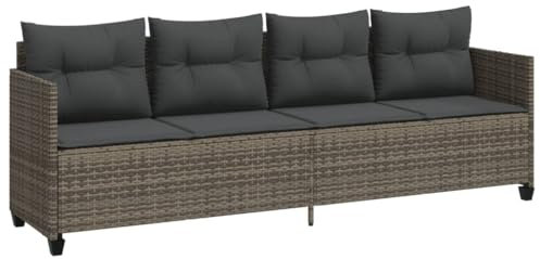 4-Sitzer Sofa mit Kissen, Garten Schlafsofa Gartenliege Outdoor Sofa Couch Liege Sonnenliege Terrassenliege, Grau Poly Rattan