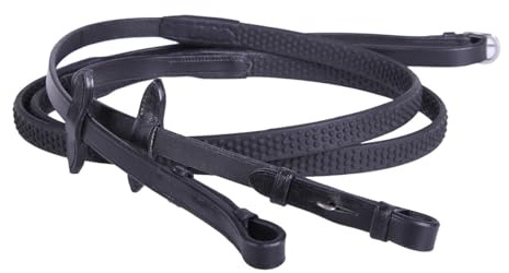Equipride Zügel aus Leder mit super Griffigkeit, rutschfest für Zaumzeug, super flexibler Gummigriff (Schwarz, Pony)