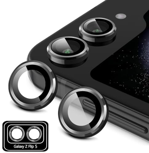 Yieehhow Pellicola Fotocamera per Samsung Galaxy Z Flip 5, [Nero, 1 Pezzo] 9H Vetro Temperato Telaio Metallo Pellicola Fotocamera Posteriore, Individuale Protezione Obiettivo per Galaxy Z Flip 5
