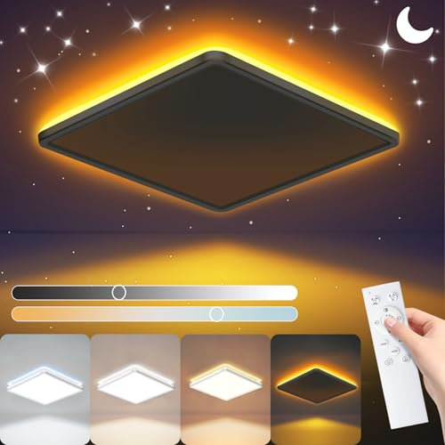 NEEMOSI LED Deckenleuchte Flach Dimmbar - 24W 3240LM Deckenlampe mit Fernbedienung, Quadrat LED Lampe mit 1800K Nachtlicht, Lampen für Schlafzimme Wohnzimmer Küche Badezimmer Kinderzimmer Ø29cm
