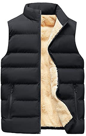 Generisch Arbeitsweste Herren, Steppweste, Outdoor Fleece Freizeitweste Herren Mit Taschen, Winter Multifunktionsweste Für Camping, Angeln, Jagd, Fotografie Lederweste (3XL, Black)