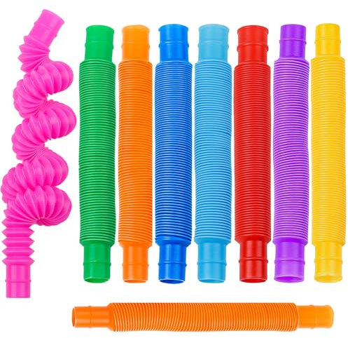 12PCS Mini Pop Tubes, Colorful Sensory Fidget Toys for Kids Adults, Stretchable Fun Tubes for Autism Anxiety Relief