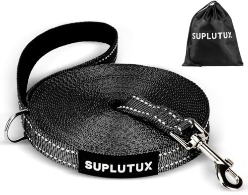 SuplutuX Schleppleine für Hunde, Laufleine für Hunde mit Reflektorstreifen, 360° Drehbarer Karabinerhaken, Leicht & Langlebig, Ideal für Rückruf und Gehorsamkeitstraining (Schwarz, 5m/16ft)