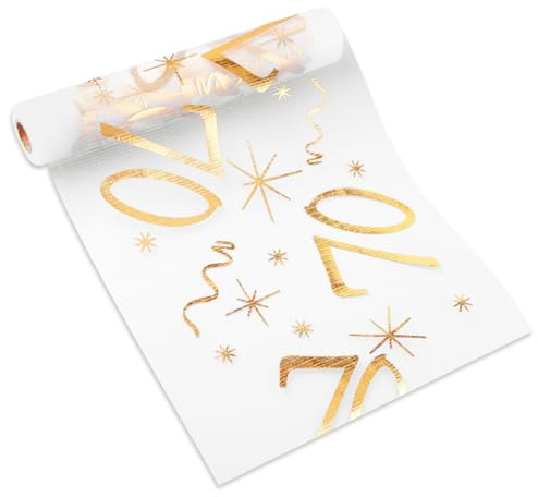 Lotsdonxia 10m Gold Birthday Table Flag Mesh Hot Stamped Digital Tablecloth Decorative Material Suitable for parties, gathering, and event decoration-70