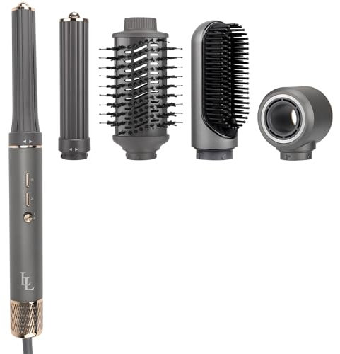 Largolash 6-in-1-Heißluftbürsten-Set, 135.000 Umdrehungen pro Minute, schnell trocknende Haarbürste, Lockenbürste, ionischer Hochgeschwindigkeits-Haartrockner, 1300 Watt (Grau-Gold)