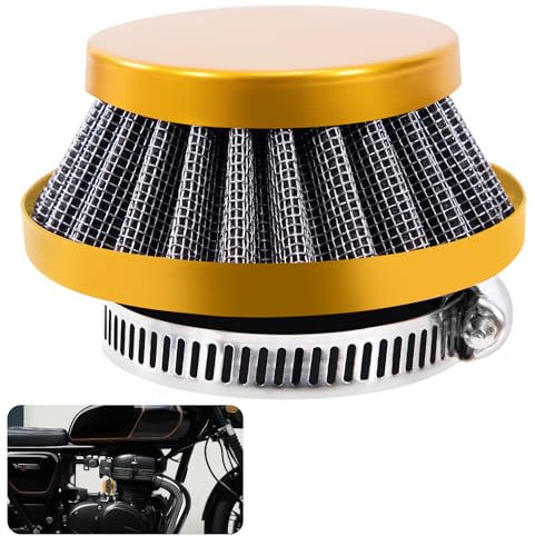 Tunejoy Filtro Aria Moto 58mm Filtro Aspirazione Aria Moto a Doppio Strato Acciaio Filtro a Cono per 43cc 47cc 49cc Scooter ATV Mini Ruote Pocket Bike Oro