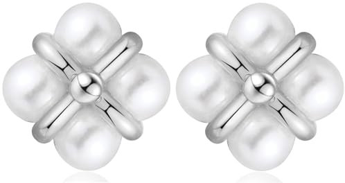 MASOP Perlenohrringe Ohrstecker Weiße Perlen Vierblättrige Blatt Perlenohrstecker für Damen Frauen Freundin Mama Braut