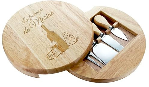 Amikado Plateau à fromage pivotant et 4 couteaux à fromage personnalisé Apéro