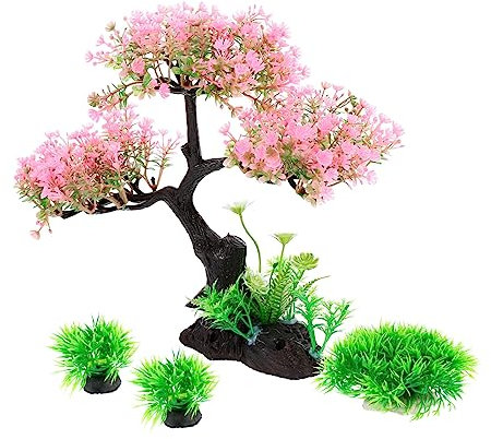 VANZACK 4pcs Fish Tank Landscaping Water Plants Aquarium Floating Plants Fish Aquarium Decor Hideout Pot Vacuum Seaweed Decor Reptile House Ornament Barrier Neon Air Resin Pink