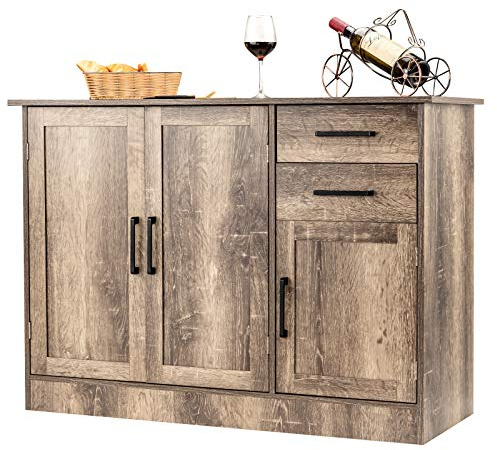 COSTWAY Sideboard Holz, Küchenschrank mit 2 Schubladen, 3 Türen & 1 verstellbarem Regal, Buffetschrank industriell für Küche, Wohnzimmer, Schlafzimmer, 110 x 40 x 78 cm, Braun