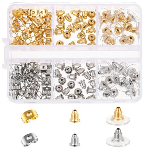 Lot de 130 fermoirs pour boucles d'oreilles - En silicone - Pour boucles d'oreilles sécurisées - Doré/argenté - Universel