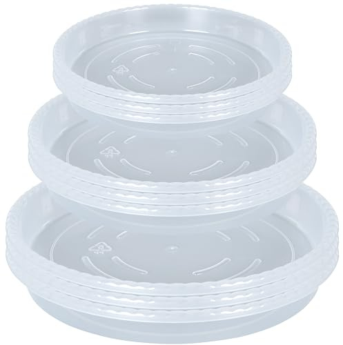 OVZILKI 9 Pack of Clear Plant Saucer 6 8 10 inch, Plastic Flower Plant Pot Saucer, Heavy Duty Plant Drip Trays Saucers for Indoor, Plant Water Tray for Planters
