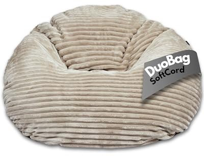 PatchHome Deluxe 2 in 1 Cord Sitzsack Sessel Bean Bag – Gaming Sitzsäcke für Erwachsene & Kinder mit Reißverschluss – Bereits befüllt – Ideal zum Sitzen und Liegen (Creme, Ø100 cm)