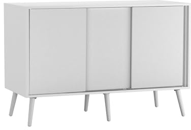 URBNLIVING 3-Door Sliding Sideboard Cabinet with Wooden Legs, Modern Cupboard, Credenza for Living Room, Dining Room or Office, Storage Organizer with Stylish Sliding Doors, Mix & Match Colour Combos