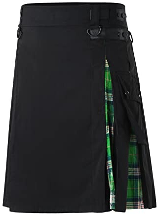 FASLOLSDP Gonna scozzese da uomo kilt originale, tartan kilt in design Wallace con tessuto di lana, ideale per feste scozzesi e damigelle d'onore, tradizionale abito da festa con chiusura lampo, verde