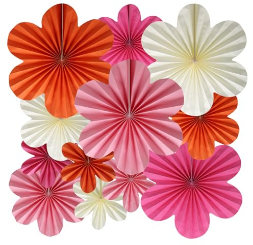 BestoFun 12er Set Papier Blumenfächer Orange Papierblumen Rosa Beige Papier Fächer Hängende Girlande Dekoration für Hochzeit Geburtstagsfeier Gartenparty Tischdeko