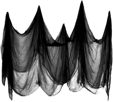 Ajuanbazha Halloween Gruseliges Schwarzes Tuch, 215 X 500 cm Deko Stoff Gaze Horror Dekoration für Spukhaus, TÜR, Fenster, Veranda, Terrasse, Party Deko und Foto Requisiten