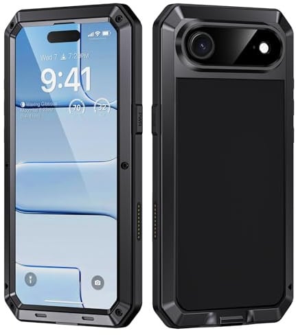 Focusor für iPhone 17 Air Hülle Metall Panzer 360 Grad Outdoor Stoßfest | Schwarz,Military,Robust,Armor,Hardcase,Staubdicht,Baustelle,Komplett Schutzhülle,Handyhülle mit Displayschutz,Heavy Duty