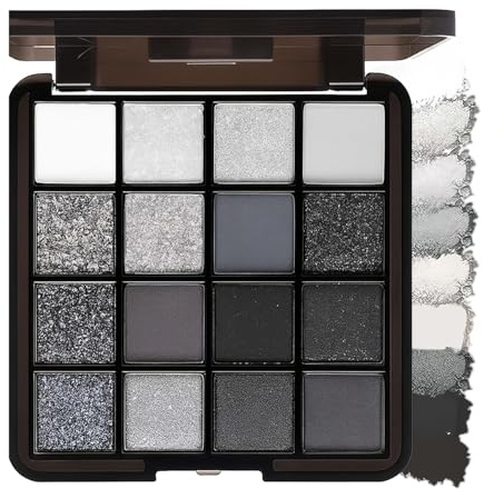 Palette di ombretti smokey eye a 16 colori, con tonalità nere, grigie e argentate, finish opaco, scintillante e glitterato per look da festa quotidiani, Colours Smokey Eye Palette
