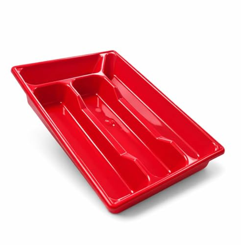 simpa Plastic Cutlery Tray 4 Compartment Flatware Organiser Drawer Insert – 35 x 25 x 4.5cm - Red
