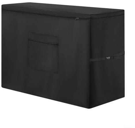 RiseNova Heavy Duty Refrigerator Cover 210D Waterproof Oxford Fabric Dust Proof Outdoor Fridge Case with Storage Pocket for Double-Zipper Black(114 * 63.5 * 89cm)