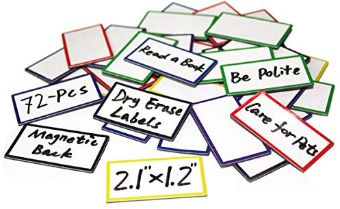 ZHIDIAN 72-Pcs Magnetic Dry Erase Labels Name Plates Tags 2.1 x1.2 - Colored Magnets for Whiteboard, Name Tags for Classroom, Fridge, Cabinet, 6 Colors