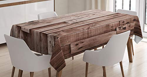 ABAKUHAUS Hölzern Tischdecke, Weinlese-Scheunen-Boden-Kunst, Für den Inn und Outdoor Bereich geeignet Waschbar Druck Klar Kein Verblassen, 140 x 170 cm, Braun Grau