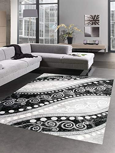 CARPETIA Teppich modern Ornamente mit Glitzer Grau Schwarz Creme Größe 80 x 300 cm