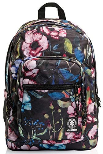 Invicta Zaino Scuola Jelek, Nero Fantasia Fiori, Zaino Doppio Scomparto con Tasca Porta PC, Tasche Porta Borraccia, Doppia Tasca Frontale, Tasca con Organizer, Scuola
