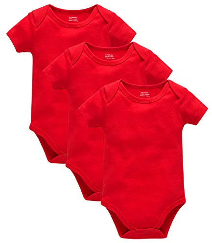 Kavkas Baby-Strampler, Kurzarm, für Neugeborene, weiche Baumwoll-Einteiler, Unterhemden, 3er Pack, 0–24 Monate, rot, 80