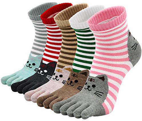 PUTUO Calcetines de Cinco Dedos Para Mujer de Deporte - Algodón Suave y Transpirable - 4/5 Pares