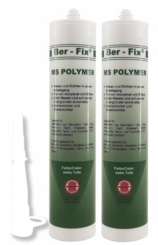 Ber-Fix MS Polymer Montagekleber Weiß 2er-Pack - Nicht schimmelnd, für Fliesen, Glas, Metall & Beton, perfekt für Nassbereiche, sicherer und ungiftiger als Sanitärsilikon