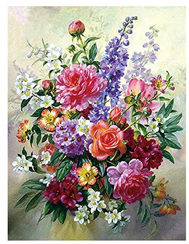MWOOT DIY 5D Diamant Malerei Kit,Full Diamond Pasted Painting Stickerei Malerei Kreuz Stich Diamond Bilder für Home Wanddekoration und Geschenk (30x40CM)-Blumenstrauß