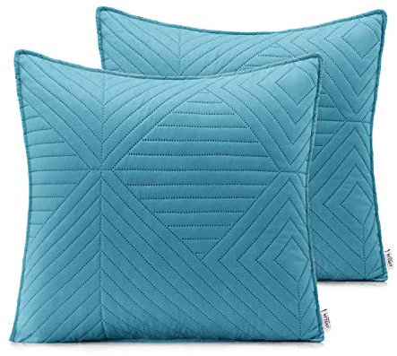 AmeliaHome 2 Kissenbezüge 45X45 cm blau grau Kissenhüllen Set Ultrasonic Steppung Polyester Softa