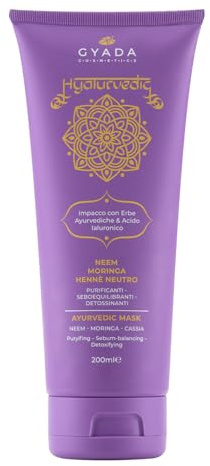 GYADA COSMETICS, Hyalurvedic Ayurvedische Reinigungskompresse, professionelle Behandlung für fettiges, dünnes und blasses Haar, wirkt dem Kräuseleffekt entgegen, mit Neem, Moringa, Henna-neutral, 200
