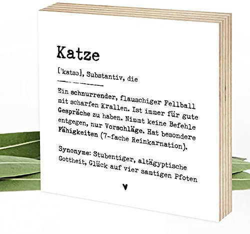 Wunderpixel® Holzbild Definition Katze - 15x15x2cm zum Hinstellen/Aufhängen, Text auf Holz - schwarz-weißes Wand-Bild Aufsteller zur Dekoration Geschenk-Idee
